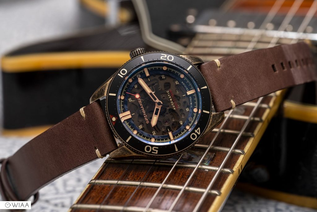 Spinnaker Croft Midsize Limited Edition Watch on a guitar fretboard